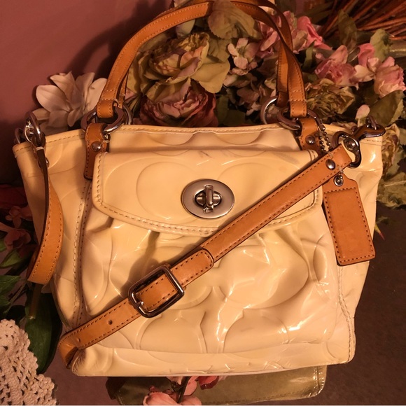 Coach Leah Embossed patent leather light yellow small tote bag - Picture 1 of 11